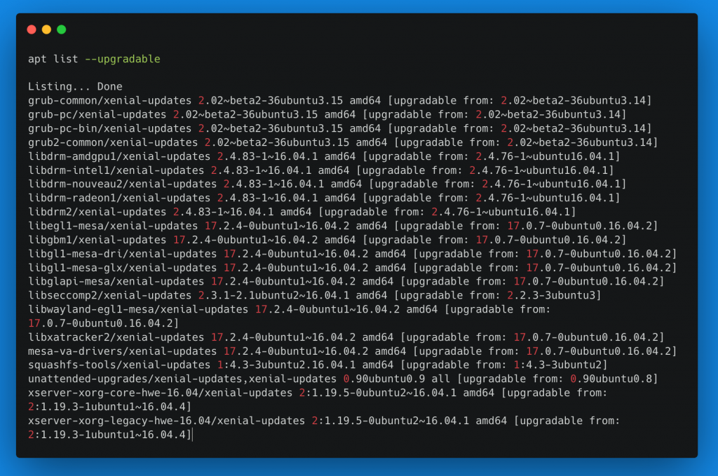 apt list --upgradable